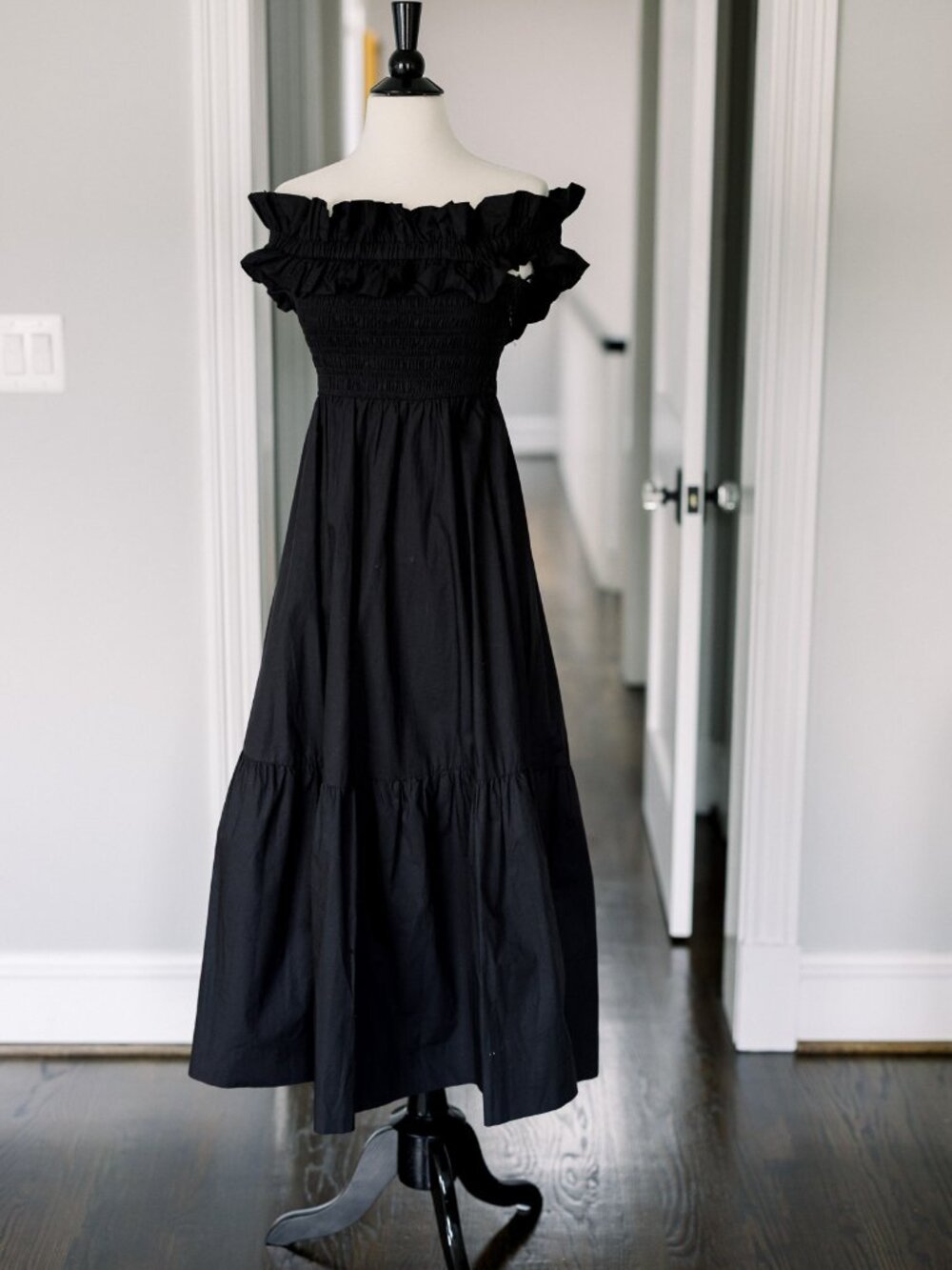 GANNI Black Cotton Poplin Long Smock Dress size 34/xs